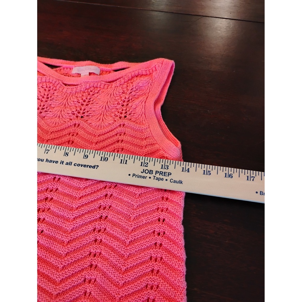 Lilly Pulitzer Womens Coral Pink Pointelle Chevron Knit Tassel Fringe TankTop XS - Picture 6 of 7